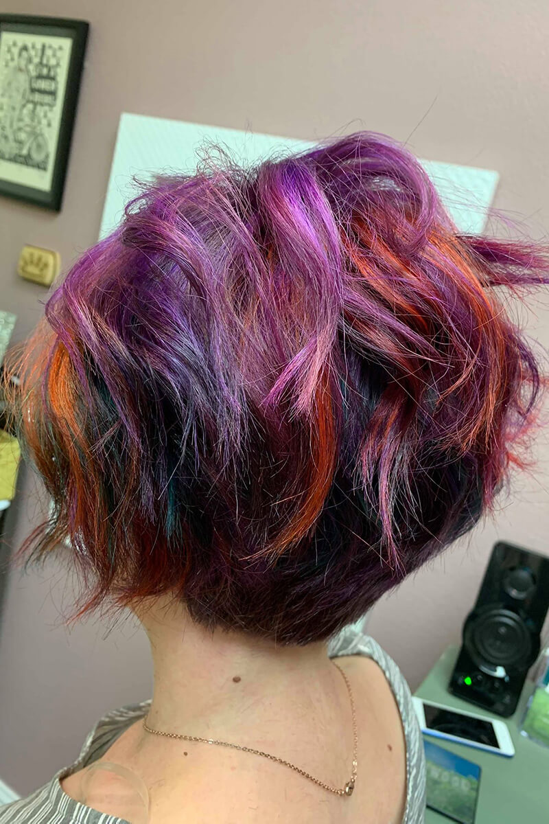 Pixie Hair Cut with Pink and Purple Color